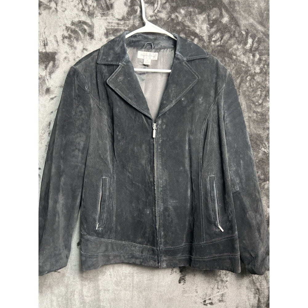 Preston &‎ York XL Women's Black Genuine Leather Suede Jacket Moto Classic Chic